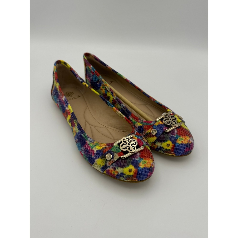 Isola Womens Multi Color Floral Snakeskin Print Ballet Flats Gold Buckle 6M